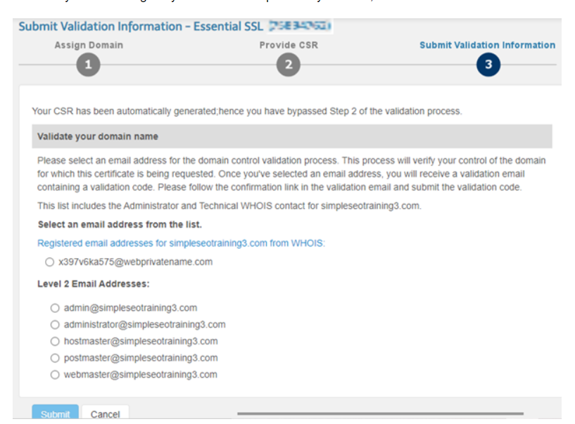SSL Control Panel Submit Validation Information