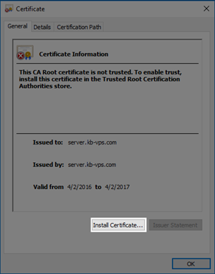 Outlook Install Certificate button
