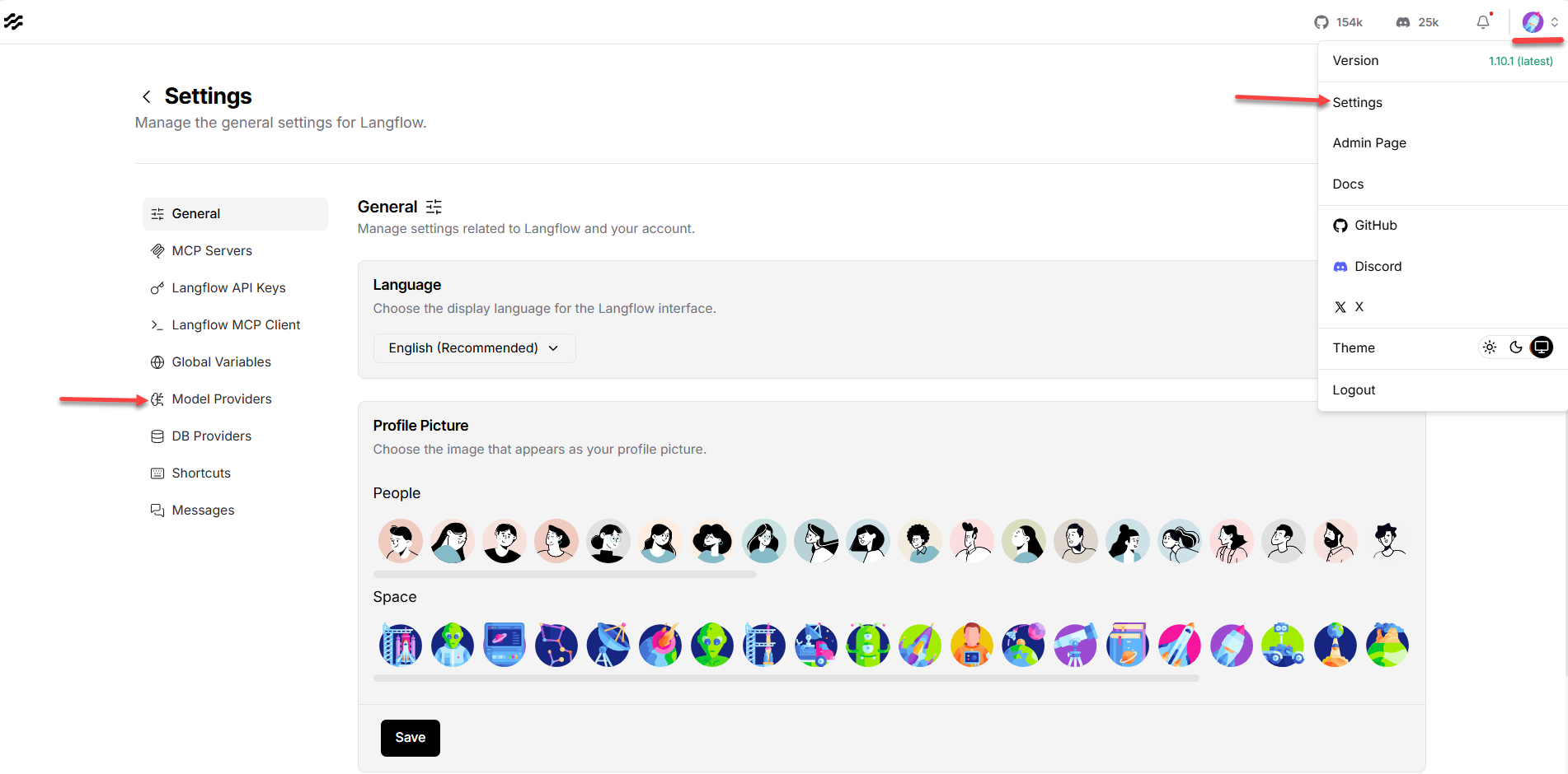 Langflow Dashboard - Model Providers
