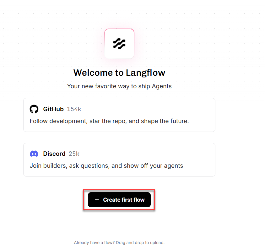 Log in - Langflow Dashboard - Create first flow