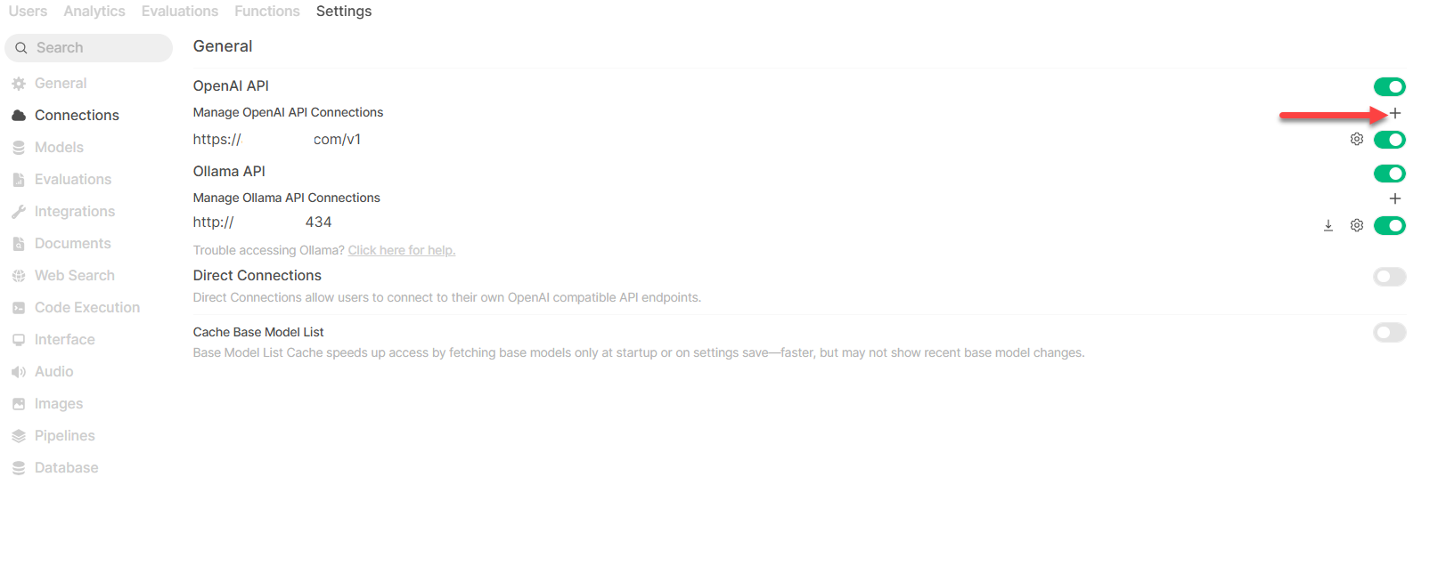 Open WebUI - Admin- Panel - Connections - Add