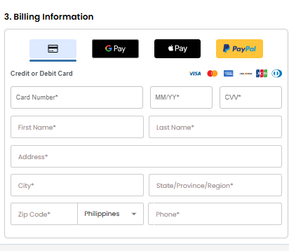 Checkout page - Billing Information