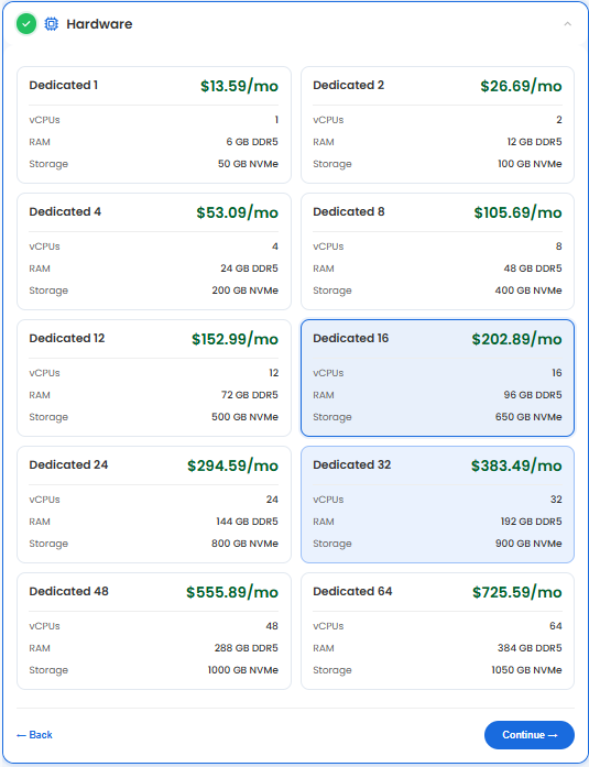 VDS hosting - Configure your server's hardware