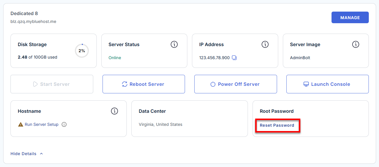 VDS hosting - Reset Password