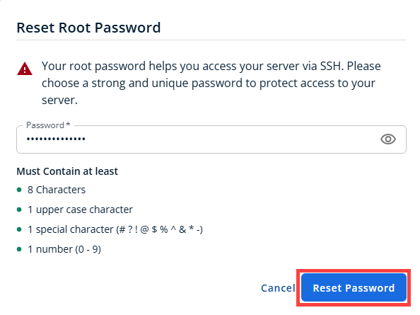 VDS hosting - Reset password