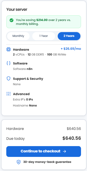 VDS hosting - Select billing term and order summary