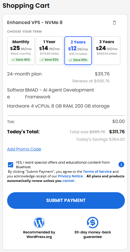 VDS hosting - Shopping Cart