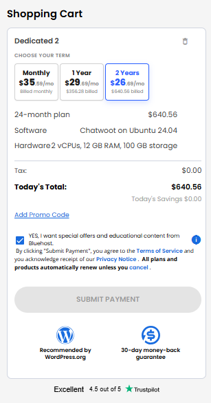 VDS hosting - Shopping Cart