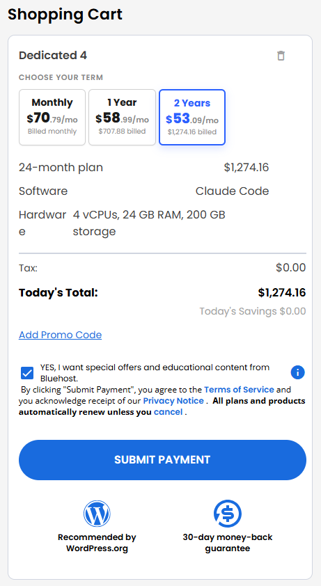 VDS hosting - Shopping Cart