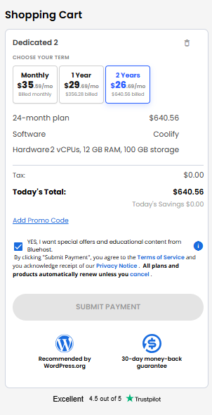VDS hosting - Shopping Cart