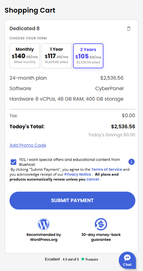 VDS hosting - Shopping Cart