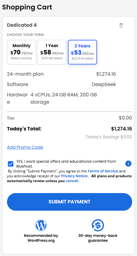 VDS hosting - Shopping Cart