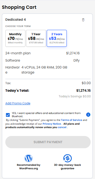 VDS hosting - Shopping Cart
