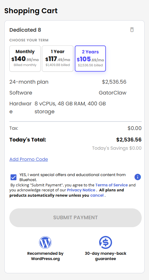 VDS hosting - Shopping Cart