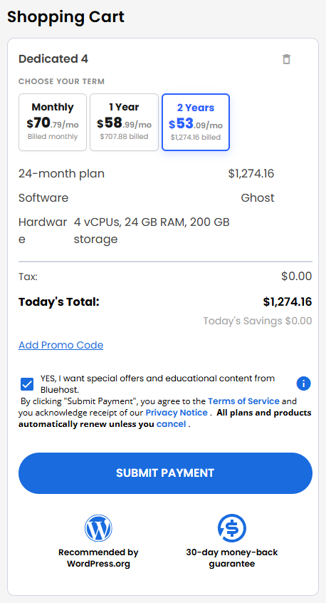 VDS hosting - Shopping Cart