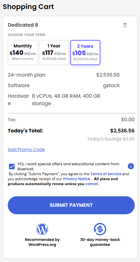 VDS hosting - Shopping Cart