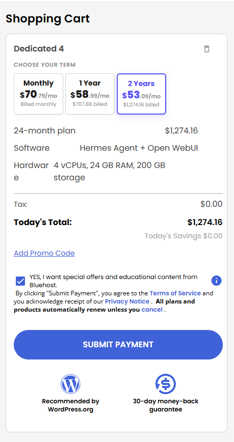 VDS hosting - Shopping Cart
