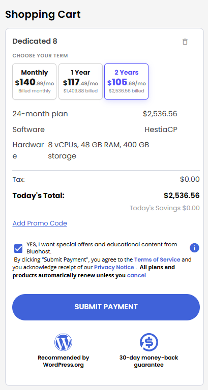 VDS hosting - Shopping Cart