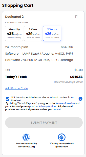 VDS hosting - Shopping Cart