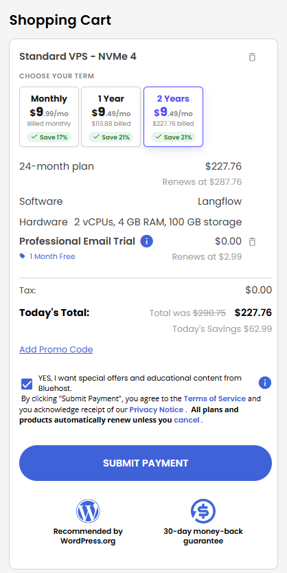 VDS hosting - Shopping Cart