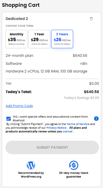VDS hosting - Shopping Cart