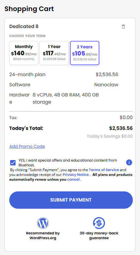 VDS hosting - Shopping Cart