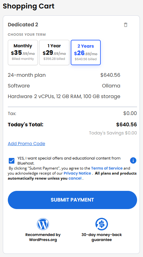 VDS hosting - Shopping Cart