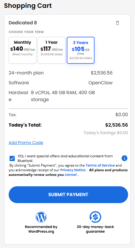 VDS hosting - Shopping Cart
