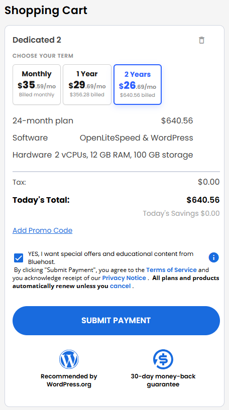 VDS hosting - Shopping Cart