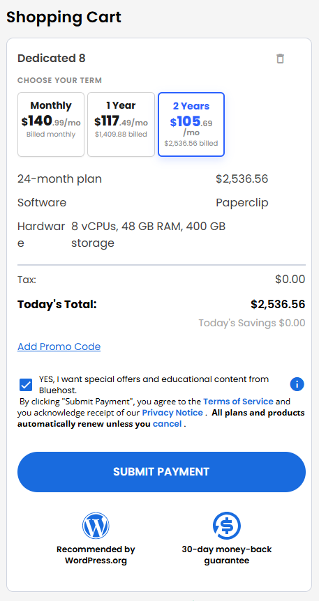 VDS hosting - Shopping Cart