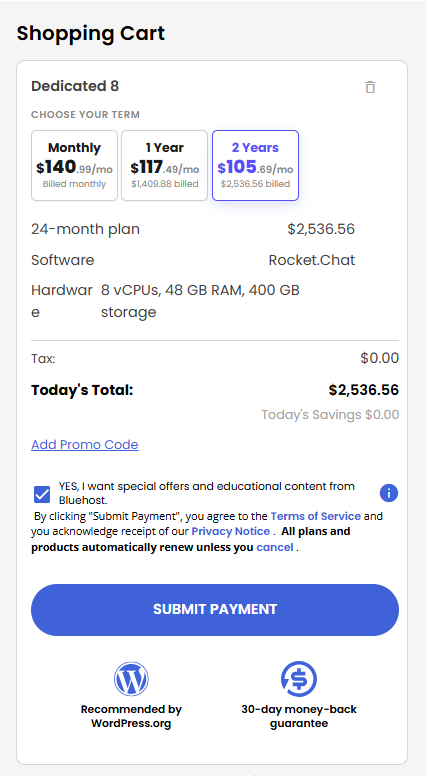 VDS hosting - Shopping Cart