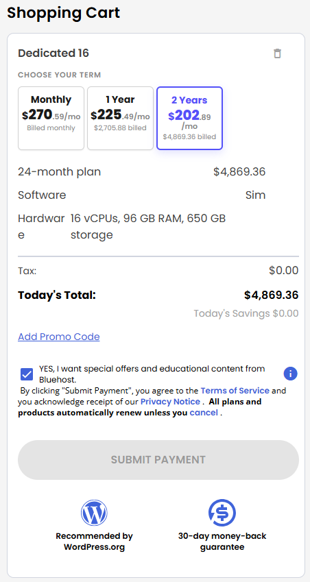 VDS hosting - Shopping Cart