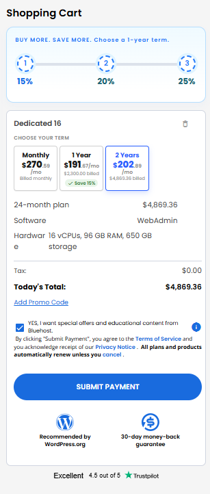 VDS hosting - Shopping Cart