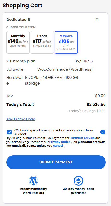 VDS hosting - Shopping Cart