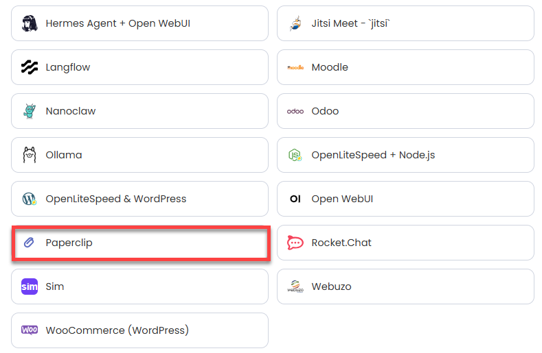 VDS hosting - Software - Application tab - paperclip