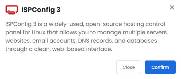VDS hosting - Software - OS with Panel - ispconfig- pop-up