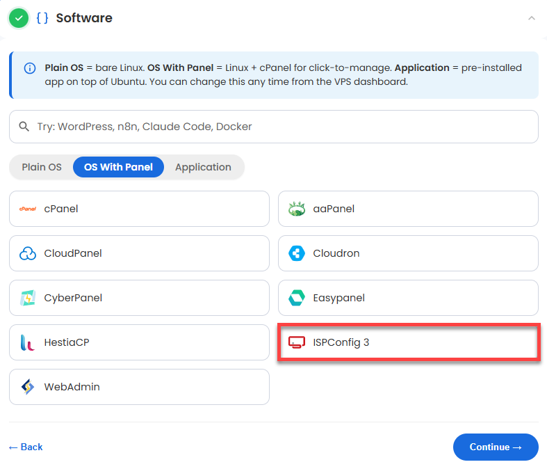VDS hosting - Software - OS with Panel - ISPConfig 3