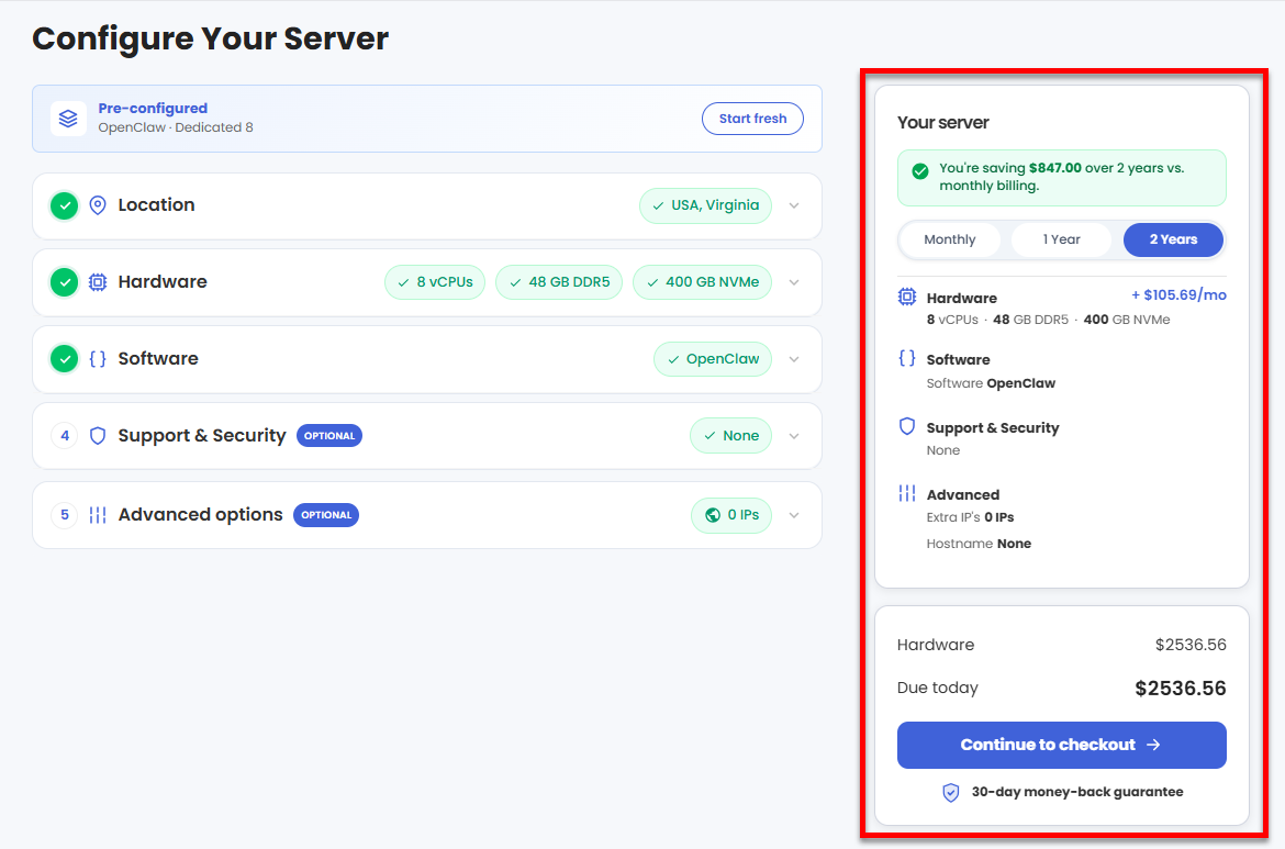 Virtual Dedicated Server - Check items