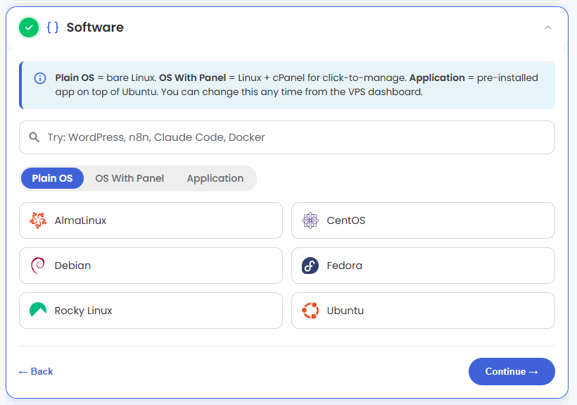 Virtual Dedicated Server - Software - Plain OS