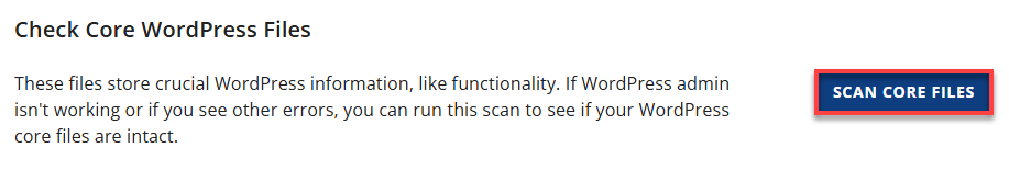 Bluehost Hosting Tab - Scan Core Files