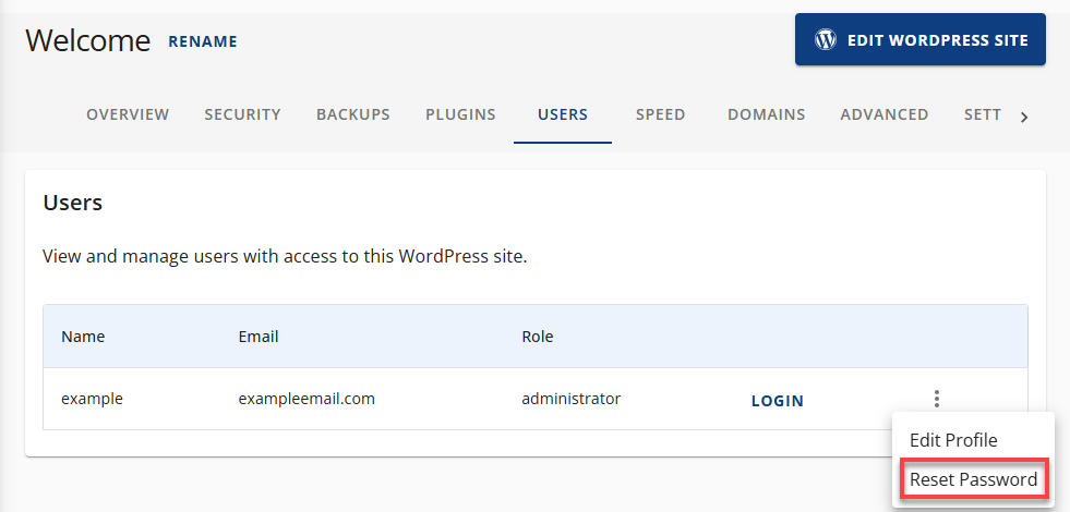 Bluehost AM Users - Rest Password