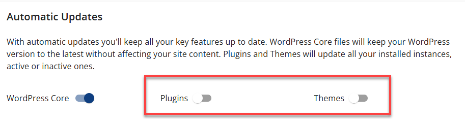 Bluehost Settings Auto Updates