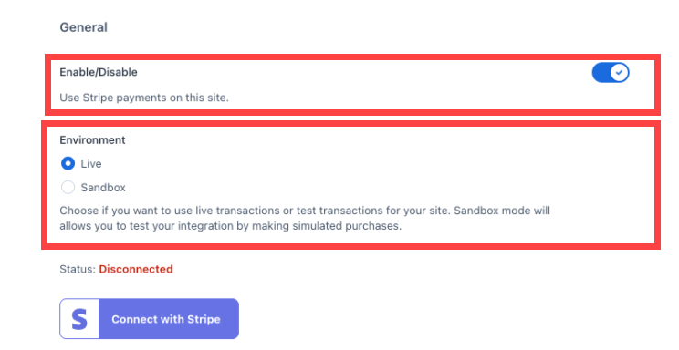 Bluehost WooCommerce - Stripe - Manage - Enable and Select Environment