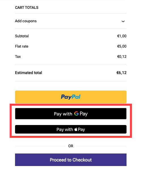 Bluehost WooCommerce - Apple Pay and Google Pay Buttons