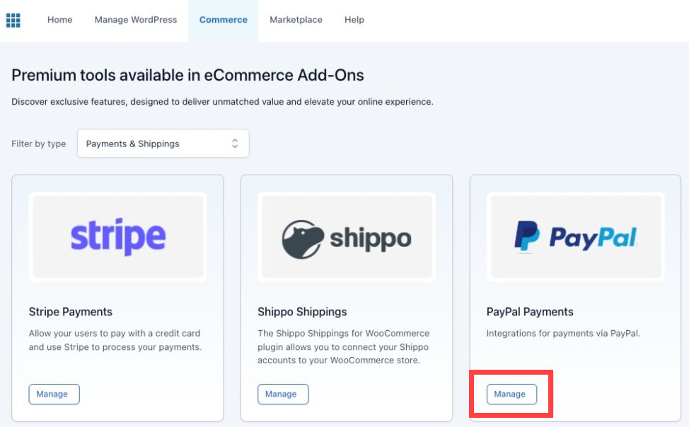 Bluehost WooCommerce - Plugin - Paypal - Manage