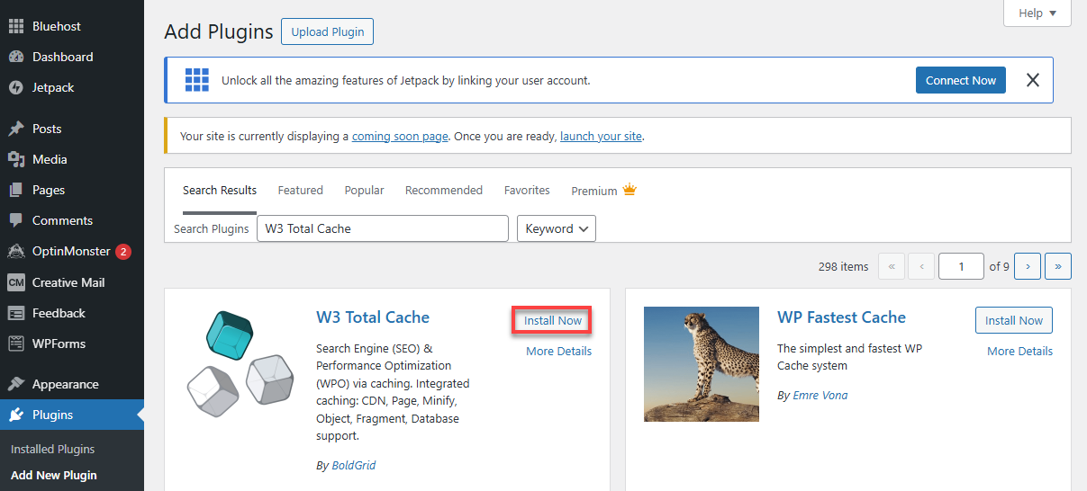Bluehost WordPress W3 Total Cache Install