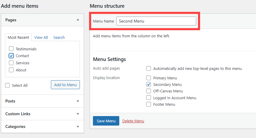 wp-appearance-menus - save menu