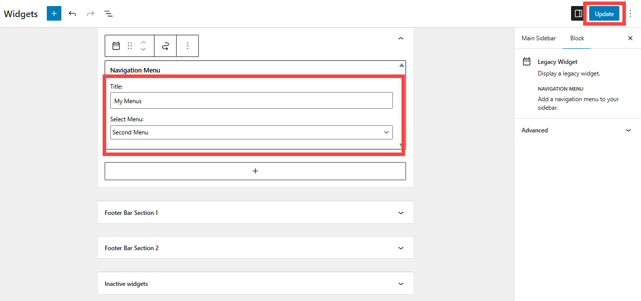 widgets - add menu title