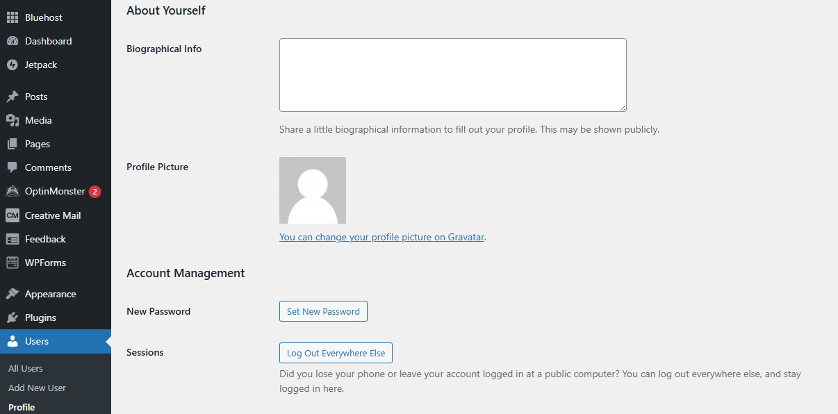 Bluehost AM Users - Rest Password