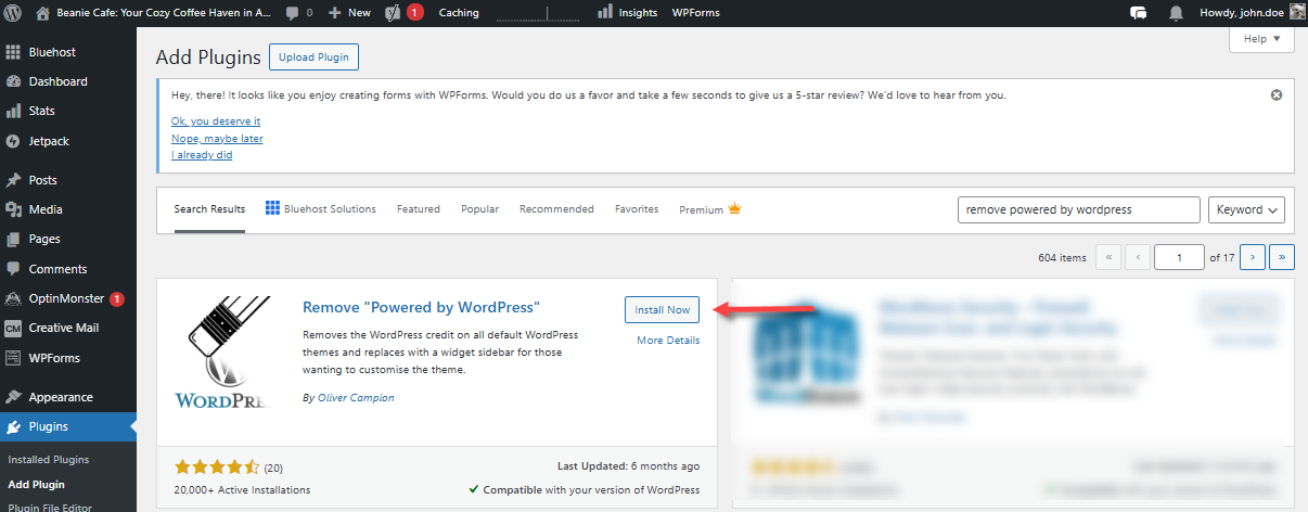 Install and Activate "Remove 'Powered by WordPress'" plugin